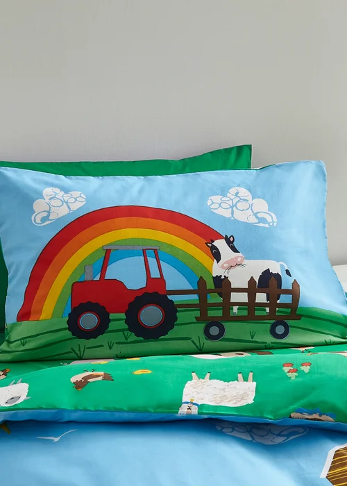 Catherine Lansfield Farmyard Animals Reversible Duvet Cover Set Blue - Junior Image 3