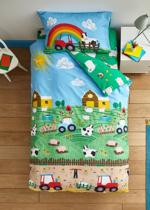 Catherine Lansfield Farmyard Animals Reversible Duvet Cover Set Blue - Junior Image 1