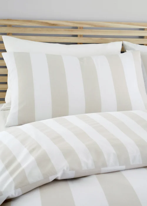 Catherine Lansfield Cove Stripe Reversible Duvet Cover Set Natural - Single Image 3
