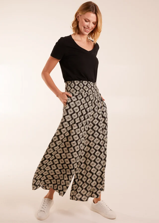 Blue Vanilla Shirred Waist Wide Leg Aztec Trouser