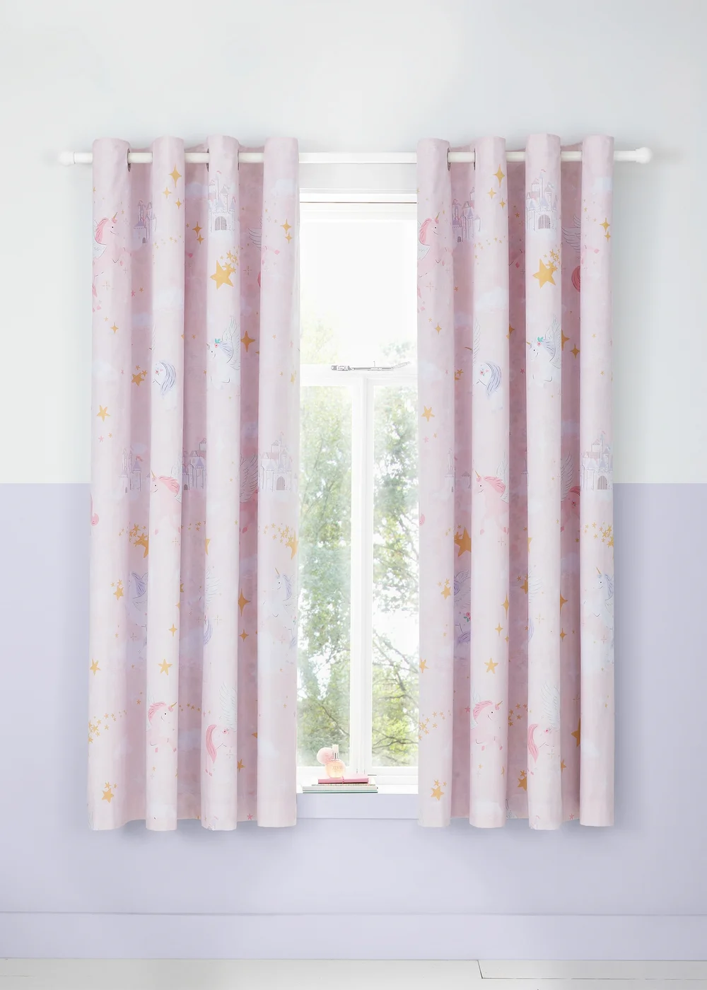 Catherine Lansfield Fairytale Unicorn 66x72 Inch Curtains Two Panels - 66W X 72D (168x183cm) Image 1