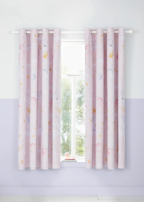 Catherine Lansfield Fairytale Unicorn 66x72 Inch Curtains Two Panels - 66W X 72D (168x183cm) Image 1