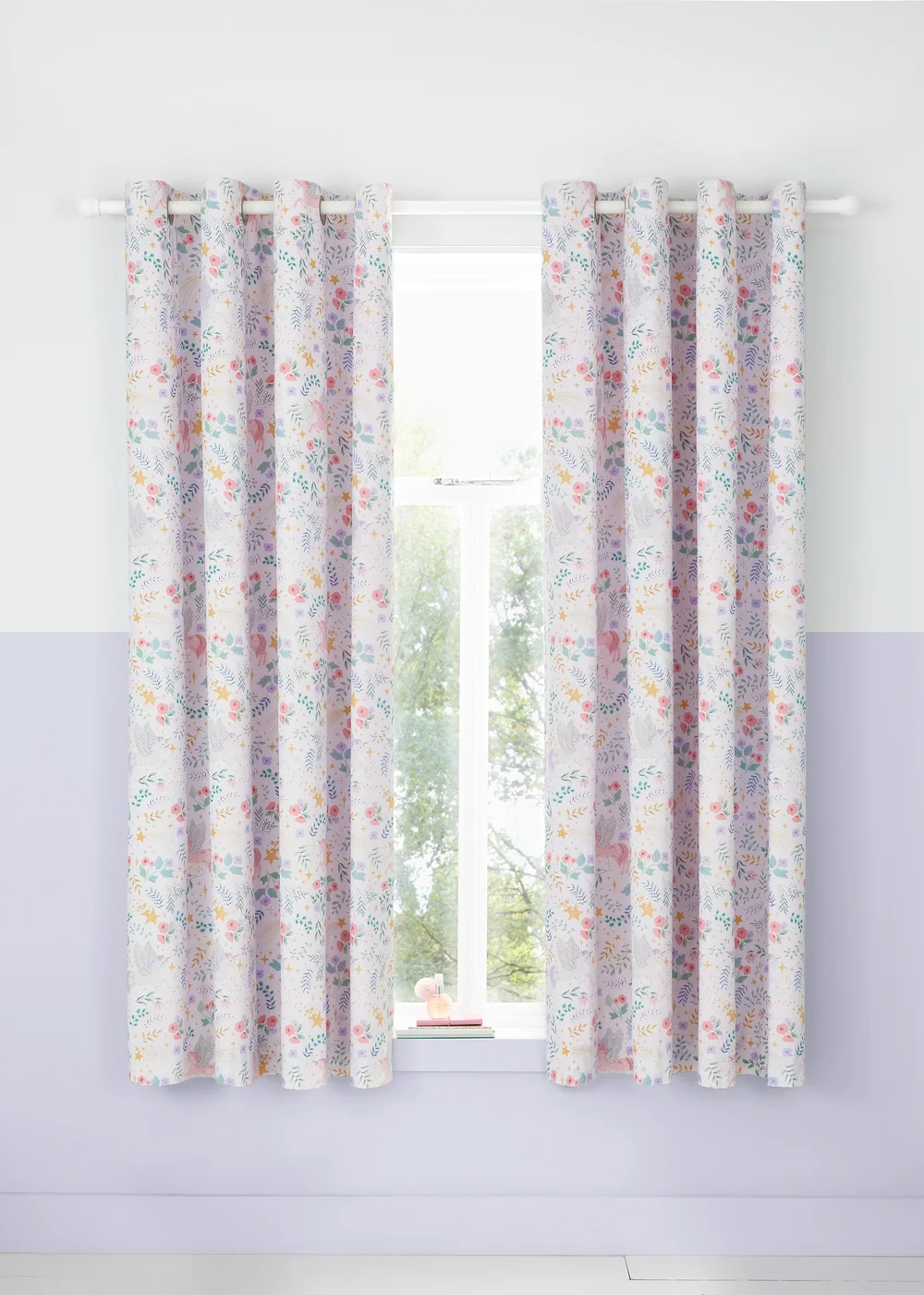 Catherine Lansfield Fairytale Unicorn 66x72 Inch Curtains Two Panels - 66W X 72D (168x183cm) Image 2
