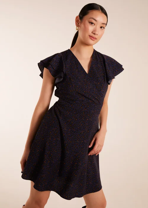 Blue Vanilla Leopard Print Wrap Ruffle Mini Dress - 12 Image 3