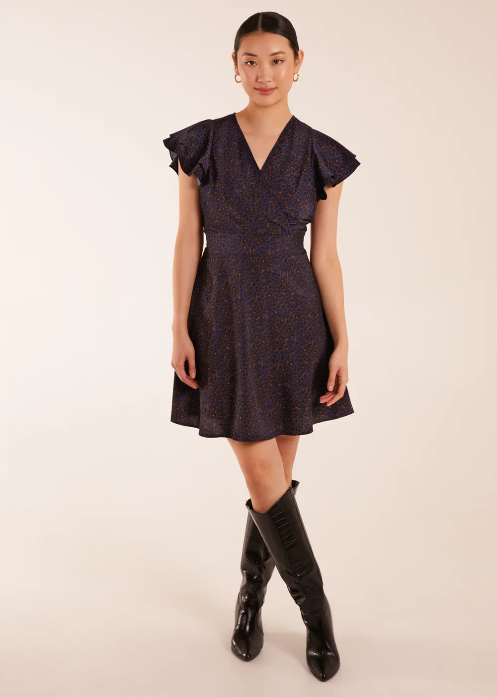 Blue Vanilla Leopard Print Wrap Ruffle Mini Dress - 12 Image 1