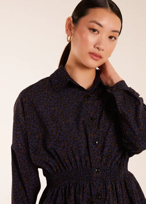 Blue Vanilla Leopard Print Shirred Waist Shirt - Small Image 2