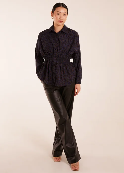 Blue Vanilla Leopard Print Shirred Waist Shirt - Small Image 3