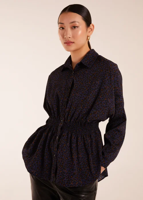 Blue Vanilla Leopard Print Shirred Waist Shirt - Small Image 1