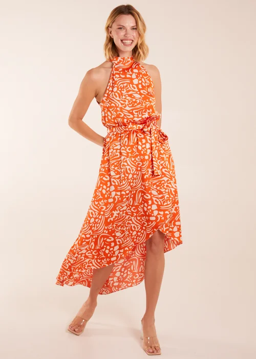 Blue Vanilla Abstract Print Halter Neck Midi Wrap Dress - 14 Image 4