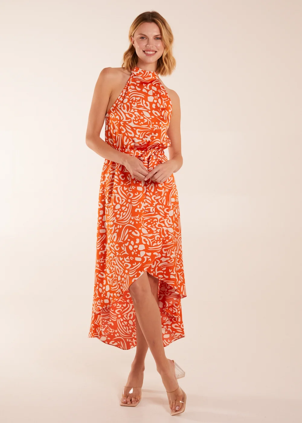 Blue Vanilla Abstract Print Halter Neck Midi Wrap Dress - 14 Image 1