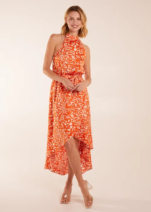 Blue Vanilla Abstract Print Halter Neck Midi Wrap Dress - 14 Image 1