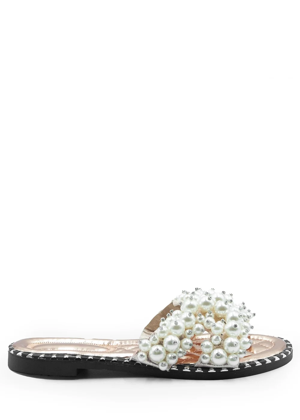 Where's That From Rose Gold Eve Pearl Embellished Flat Slider Sandals - 3 Image 1