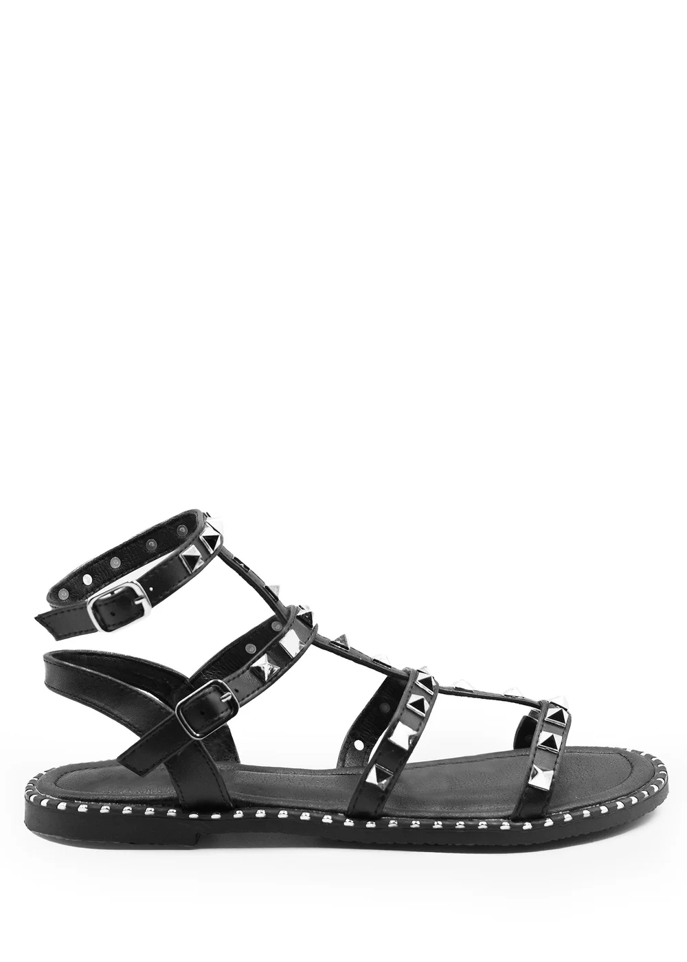 Where's That From Black Pu Natalia Studded Gladiator Sandals - 3 Image 1