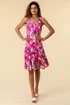 Roman Pink Tropical Floral Panel Stretch Skater Dress - Size 12 Image 3
