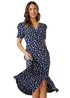 Roman Navy Polka Dot Ruched Sleeve Midi Dress - Size 14 Image 2
