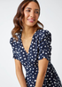 Roman Navy Polka Dot Ruched Sleeve Midi Dress - Size 14 Image 4