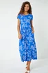 Roman Blue Floral Print Midi Stretch Dress - Size 14 Image 2