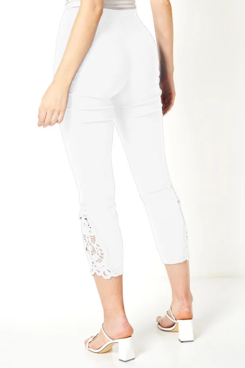 Roman White Lace Insert Elastic Waist Crop Trousers - 12 Image 2