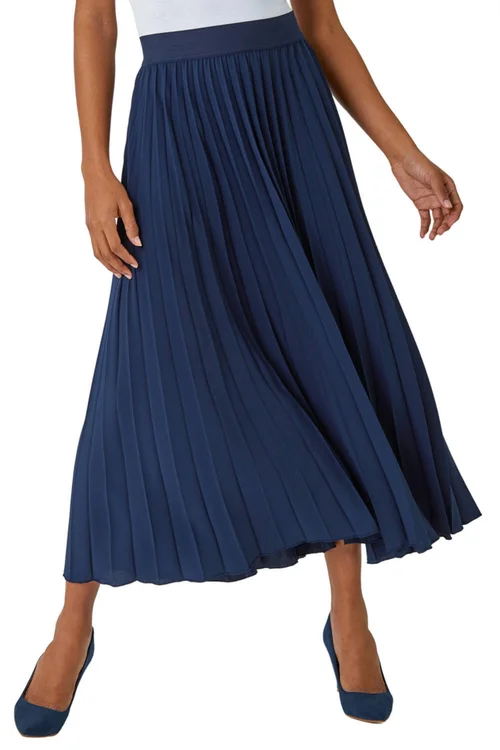Roman Navy Pleated Elastic Waist Maxi Stretch Skirt - Size 10 Image 1
