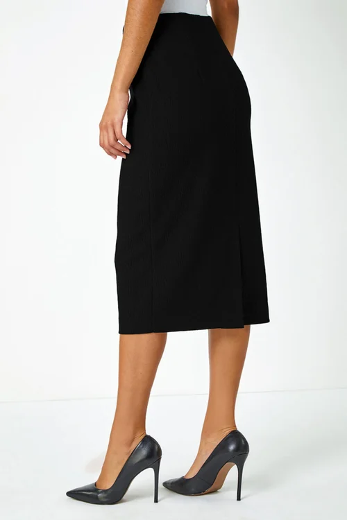 Roman Black Jersey Textured Elastic Waist Pencil Skirt - Size 14 Image 3