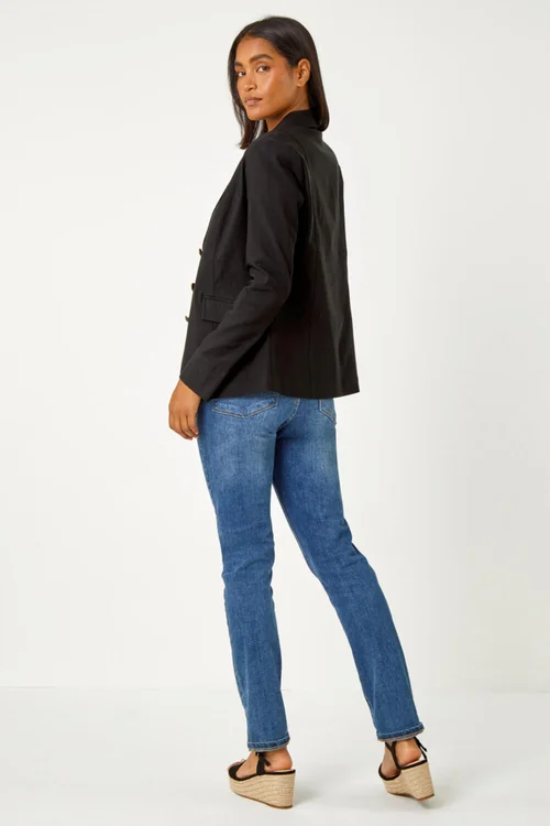 Roman Black Button Detail Stretch Blazer - 10 Image 3