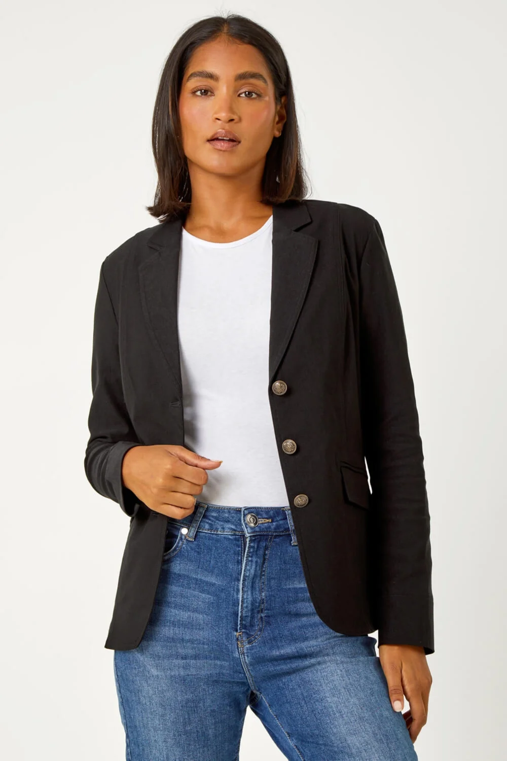 Roman Black Button Detail Stretch Blazer - 10 Image 1