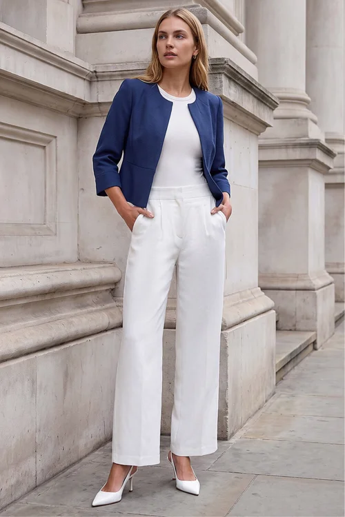 Roman Navy 3/4 Sleeve Tailored Jacquard Jacket - 12 Image 3