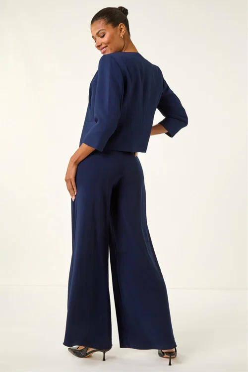 Roman Navy Cropped Bolero Tailored Jaquard Jacket Wedding Shrug Fitted Blazer - 12 Image 3