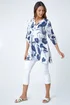 Roman Navy Palm Print V-Neck Wrap Hem Tunic Top - Size 16 Image 2