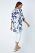 Roman Navy Palm Print V-Neck Wrap Hem Tunic Top - Size 16 Image 3