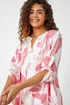 Roman Coral Palm Print V-Neck Wrap Hem Tunic Top - Size 12 Image 4