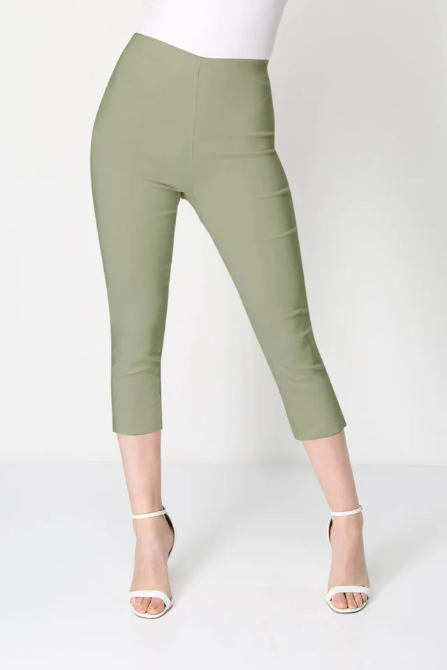 Roman Khaki Cropped Stretch Trouser Capri Summer Leggings 3/4 Pedal Pushers