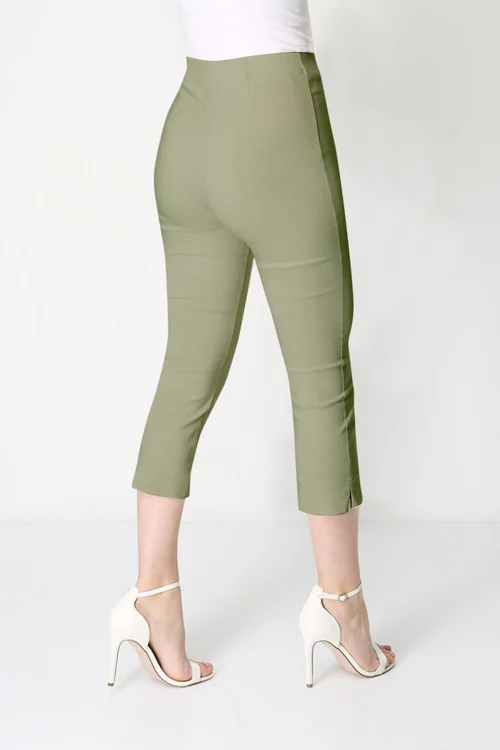 Roman Khaki Cropped Stretch Trouser Capri Summer Leggings 3/4 Pedal Pushers - 14 Image 2