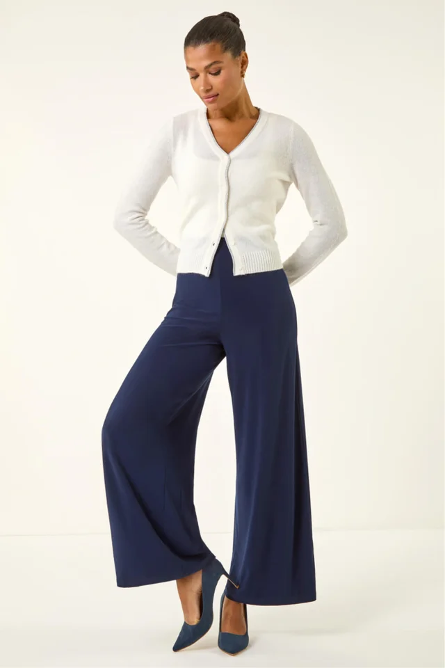 Roman Navy Wide Leg Stretch Trousers