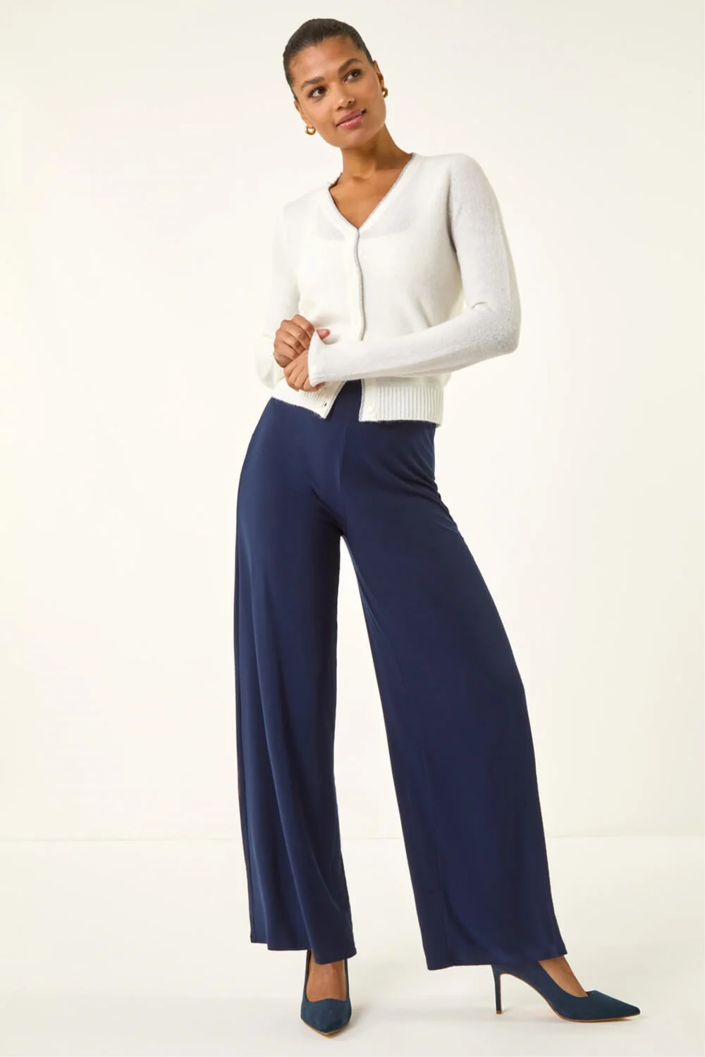 Roman Navy Wide Leg Stretch Trousers - 22 Image 2