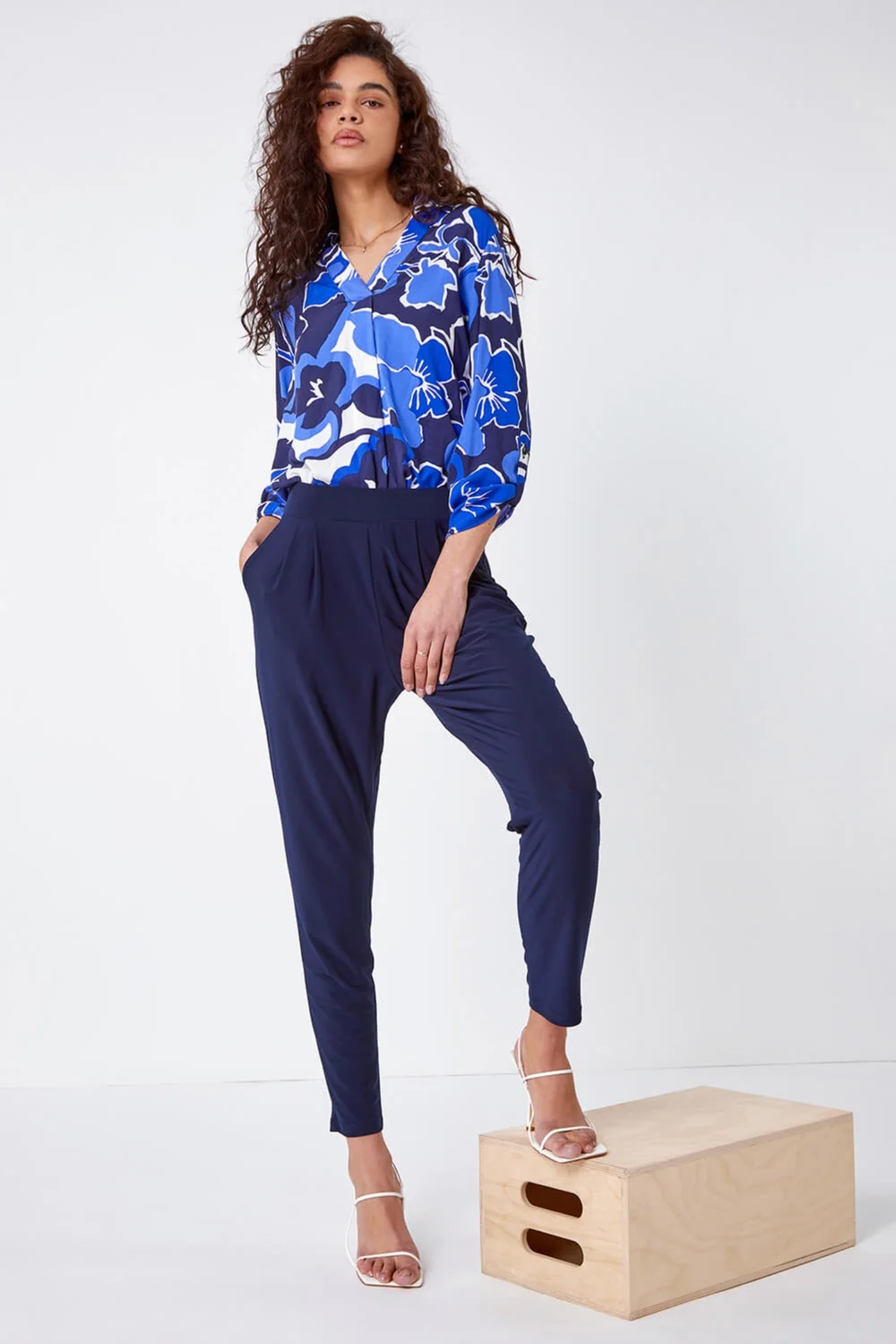 Roman Navy Jersey Stretch Elastic Waist Harem Trousers - 16 Image 2