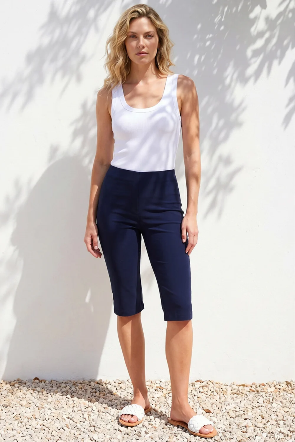 Roman Navy Knee Length Stretch Shorts - 16 Image 1