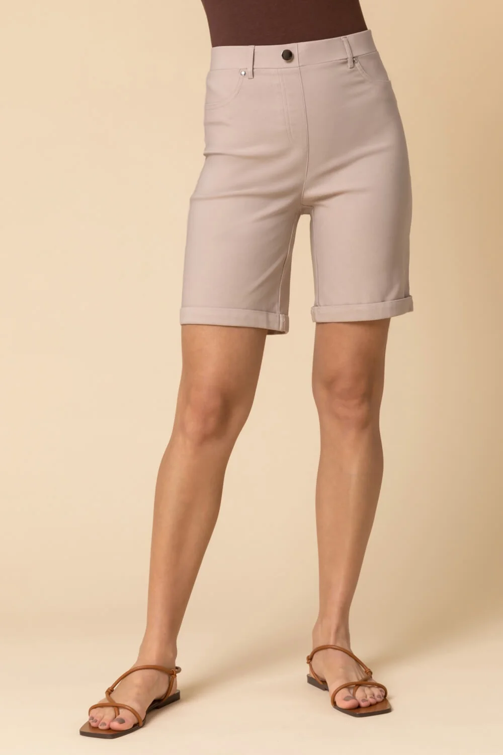 Roman Natural Elastic Waist Turn Up Stretch Shorts - 16 Image 1