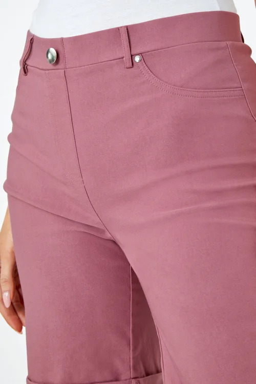 Roman Biscuit Elastic Waist Turn Up Stretch Shorts - 16 Image 4