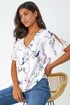 Roman Ivory Floral Angel Sleeve V-Neck Top - Size 12 Image 2