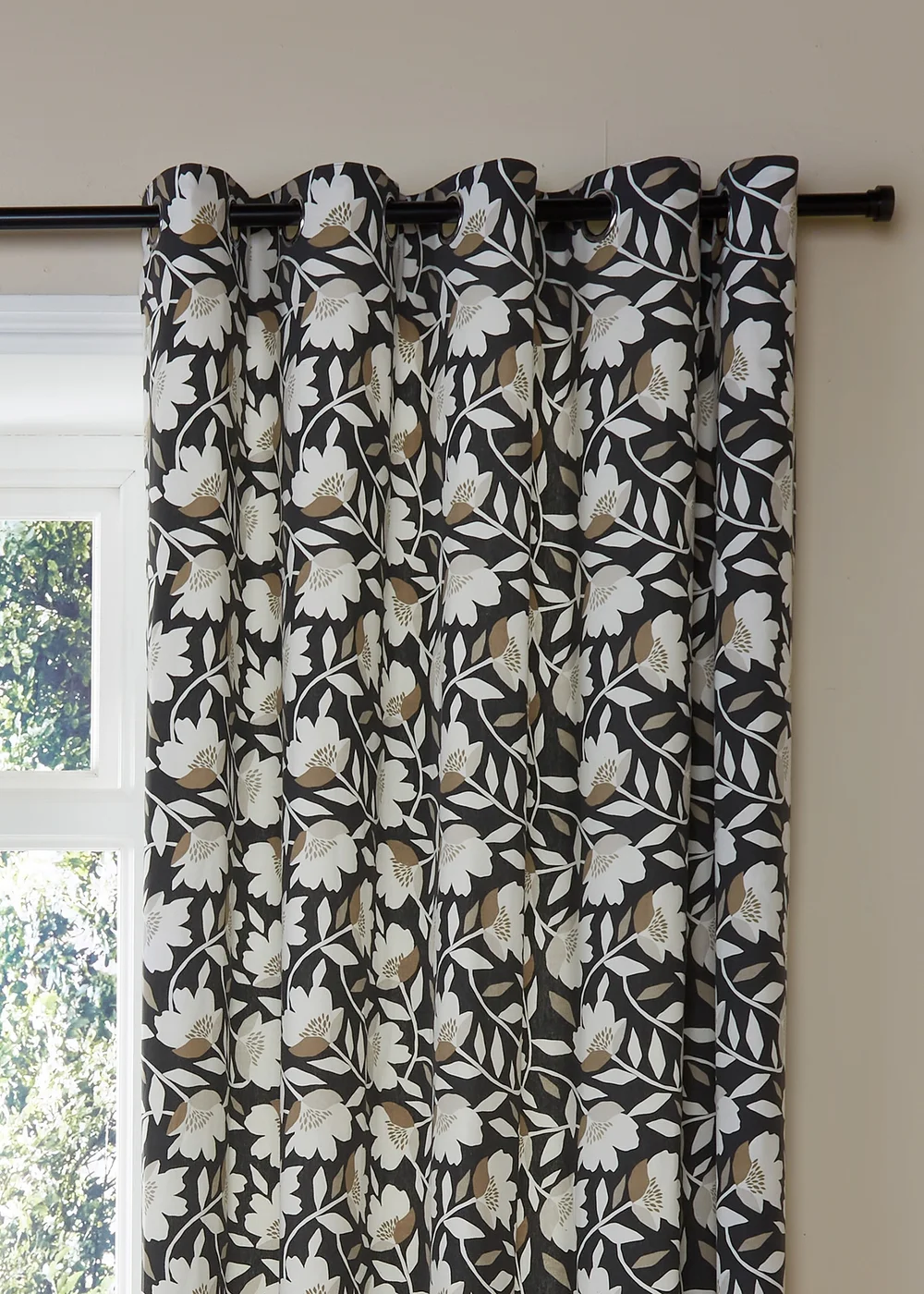 Fusion Luna Black Eyelet Curtains - 46W X 54D (117x137cm) Image 2