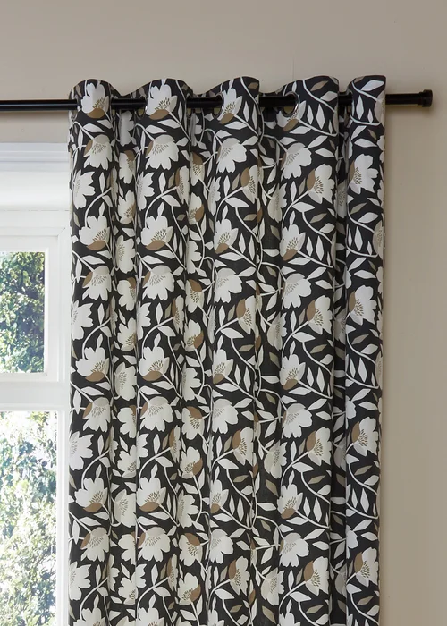 Fusion Luna Black Eyelet Curtains - 46W X 54D (117x137cm) Image 2