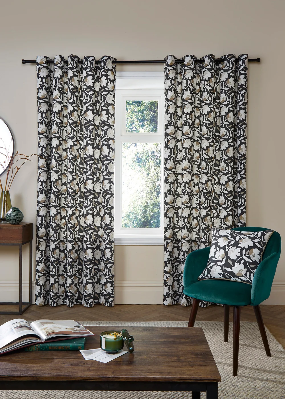 Fusion Luna Black Eyelet Curtains - 46W X 54D (117x137cm) Image 1