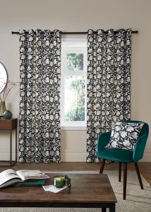 Fusion Luna Black Eyelet Curtains - 46W X 54D (117x137cm) Image 1