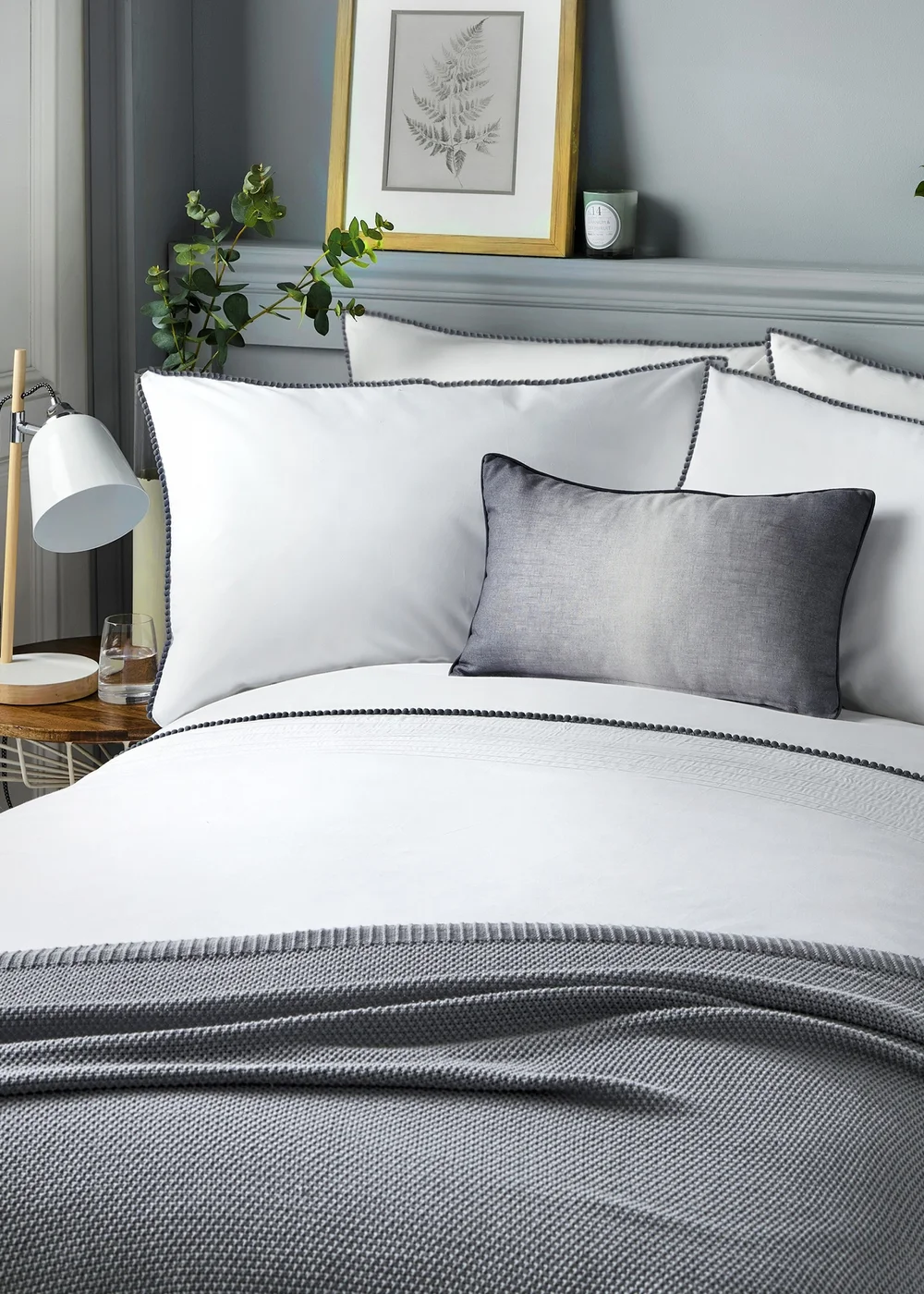 Serene Pom Pom Grey Duvet Cover Set - Double Image 1