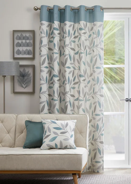 Fusion Beechwood Blue Eyelet Curtains - 46W X 54D (117x137cm Image 1