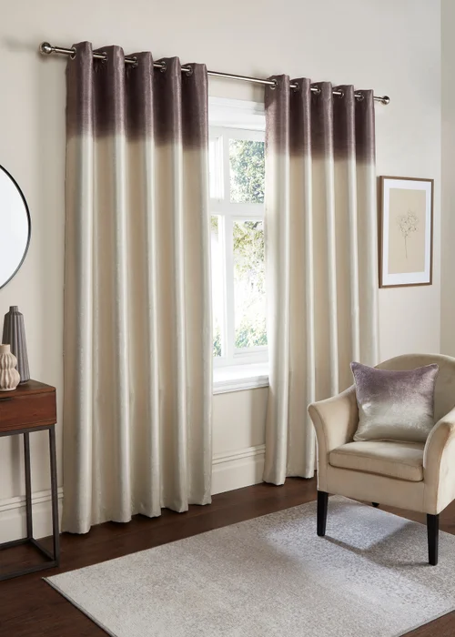 Fusion Ombre Strata Brown Eyelet Curtains - 90W X 72D (229x183cm) Image 1