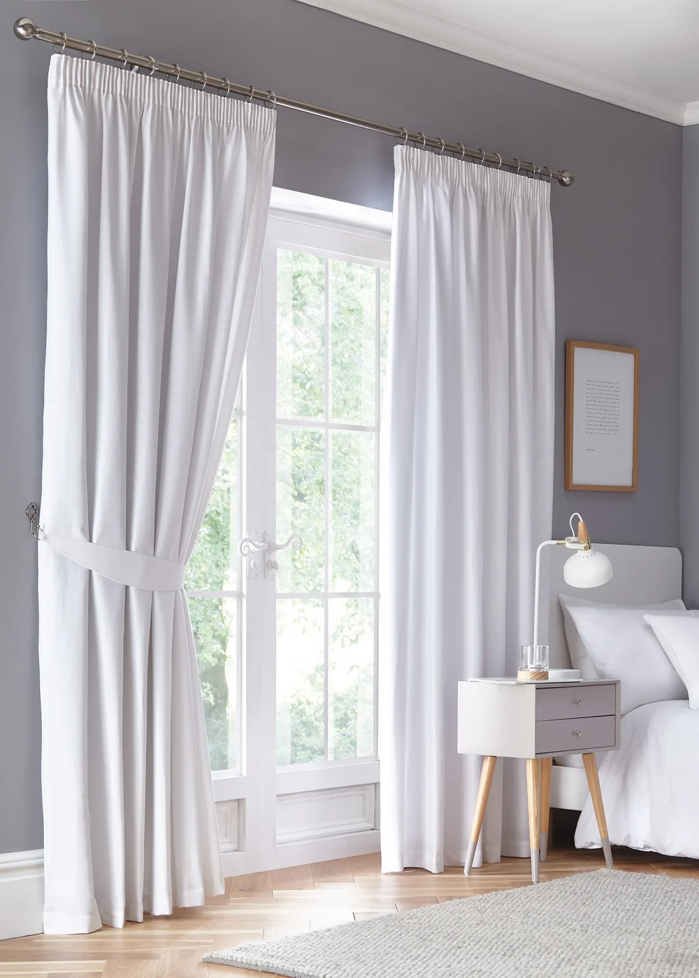 Fusion Dijon Blackout White Pencil Pleat Curtains - 46W X 54D (117x137cm) Image 1