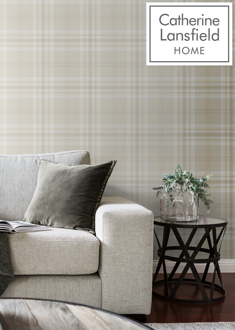 Catherine Lansfield Kelso Check Cream Wallpaper - One Size Image 2