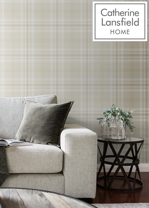 Catherine Lansfield Kelso Check Cream Wallpaper - One Size Image 2